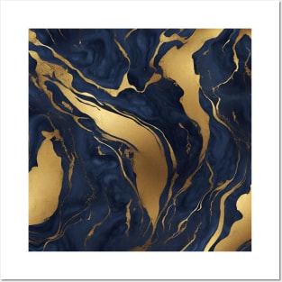 Preppy Boho Chic Minimalist Gold and Blue Marble Posters and Art